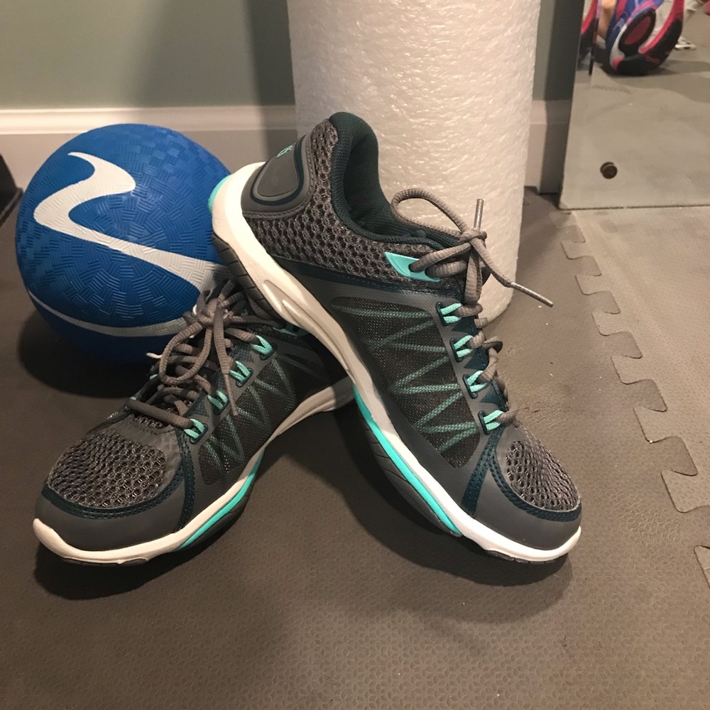Ryka grey and teal cross trainer sneakers